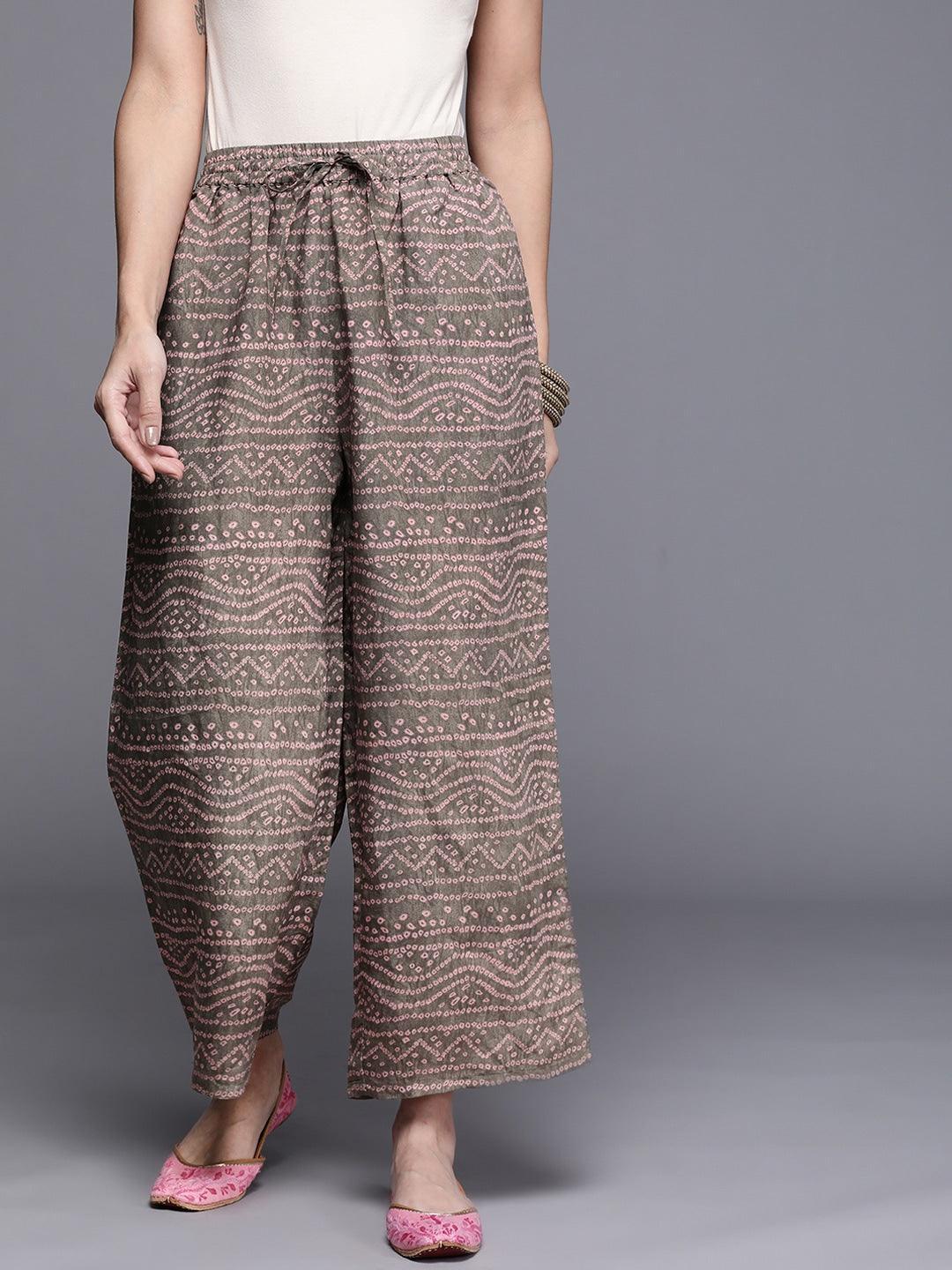 Grey Printed Silk Palazzos - ShopLibas