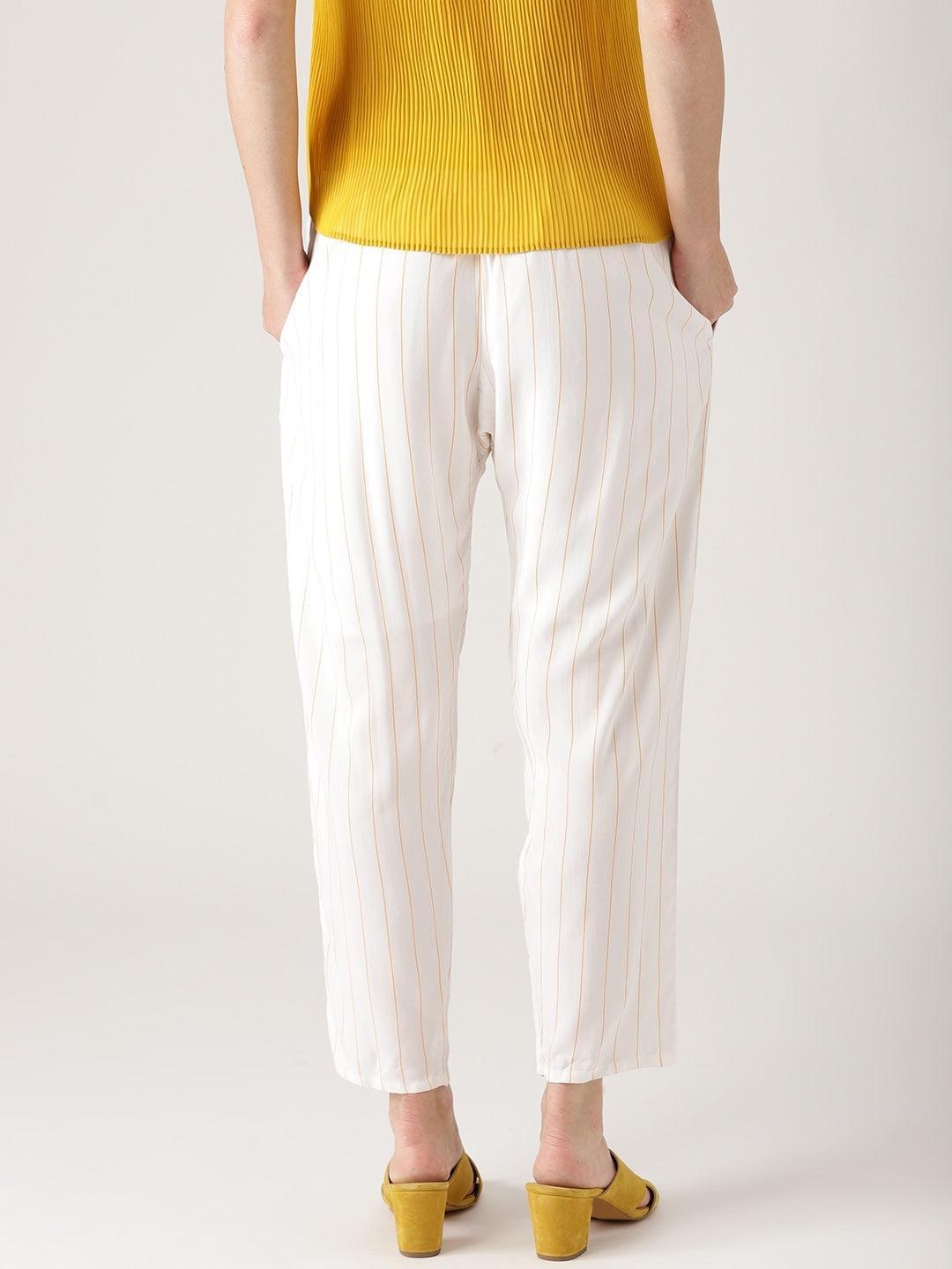 White Striped Rayon Trousers - ShopLibas