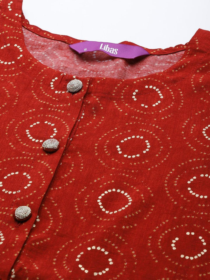Maroon Printed Chanderi Silk Kurta