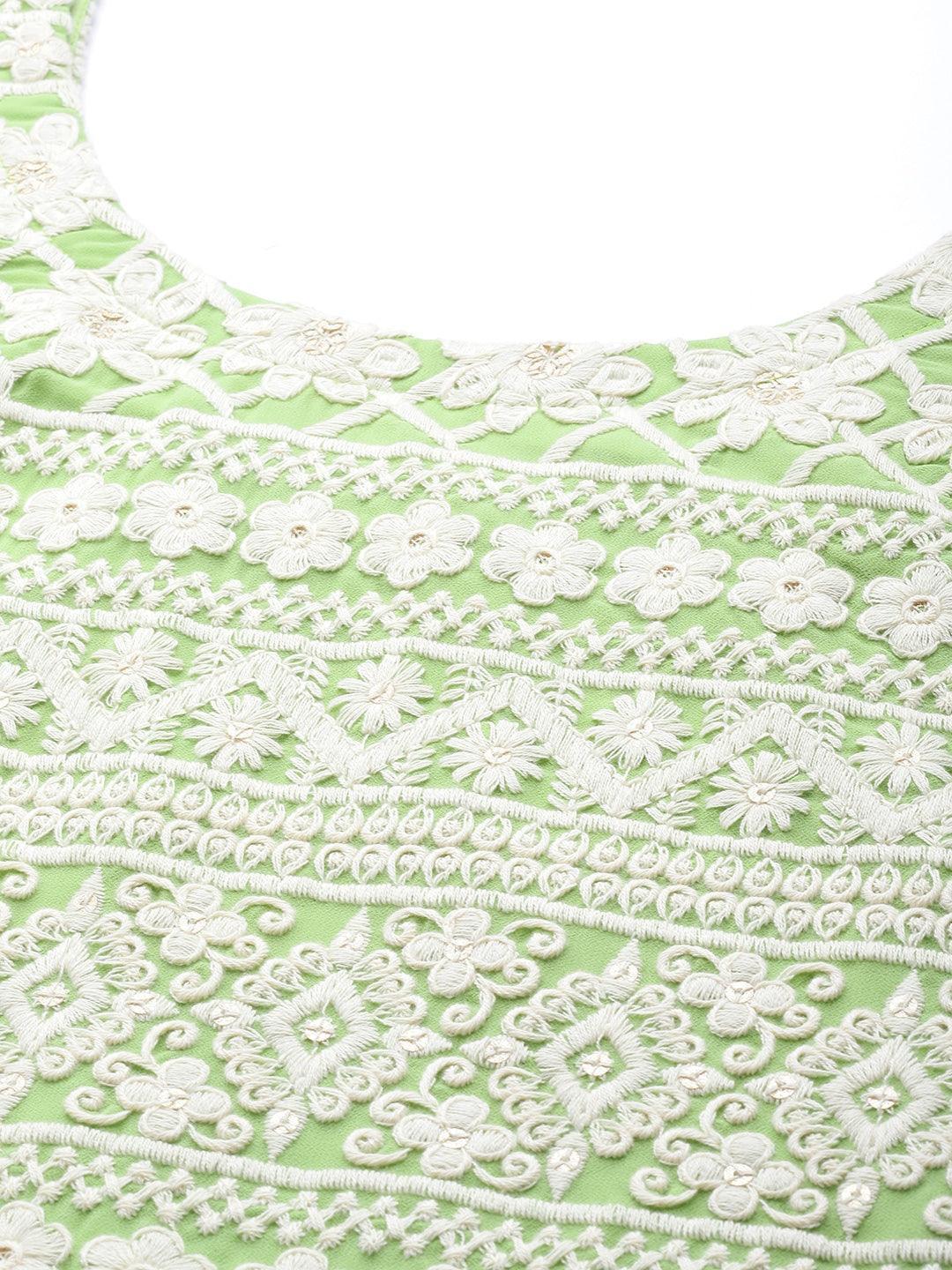 Green Embroidered Georgette Suit Set - ShopLibas