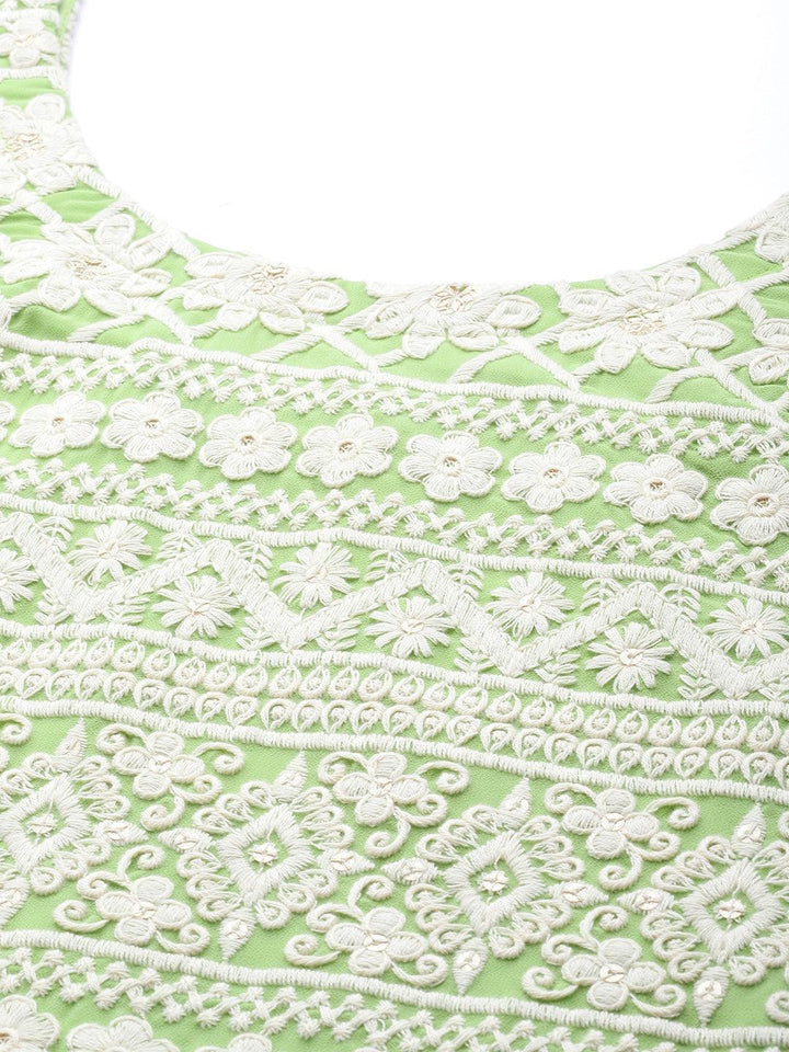 Green Embroidered Georgette Suit Set