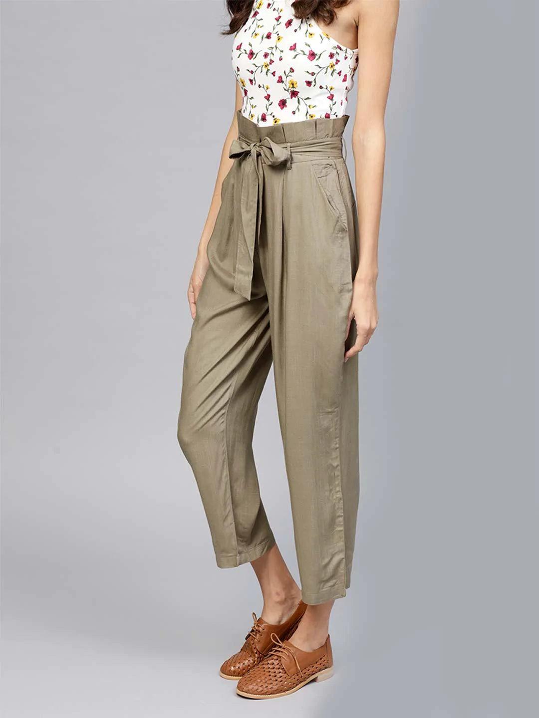 Green Solid Rayon Trousers - ShopLibas