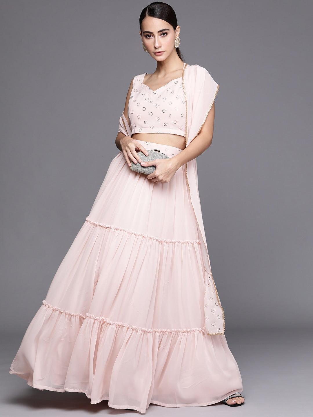 Pink Woven Design Georgette Lehenga Choli - ShopLibas