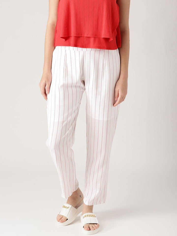 White Striped Rayon Trousers