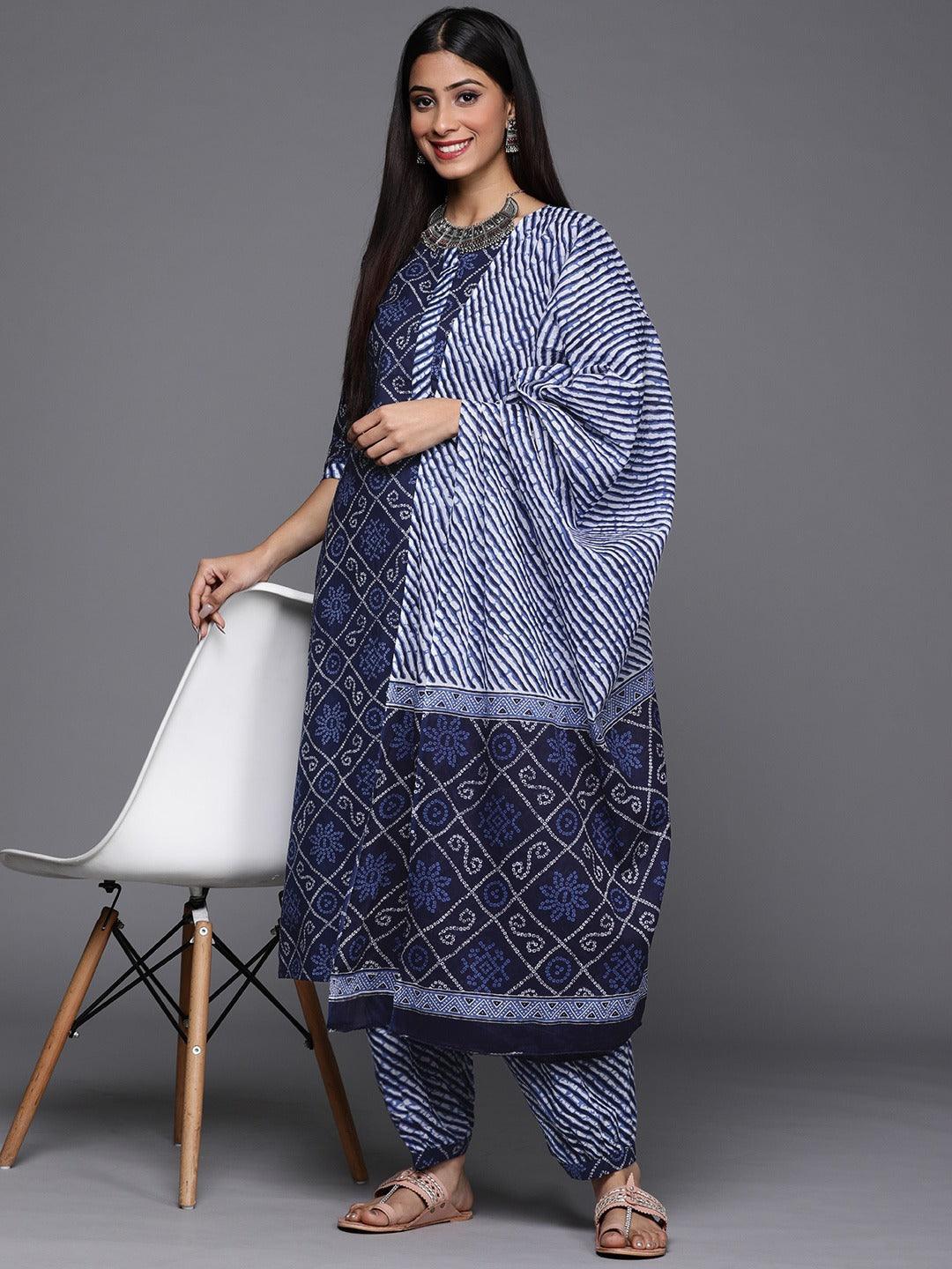 Blue Printed Cotton Suit Set - ShopLibas