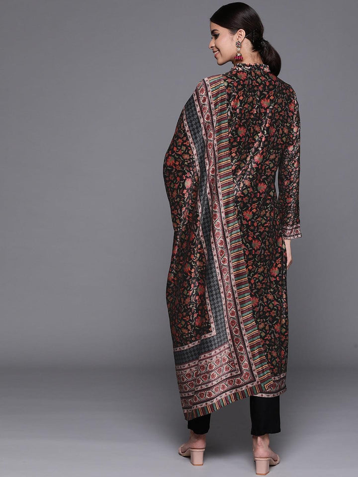 Black Printed Velvet Suit Set