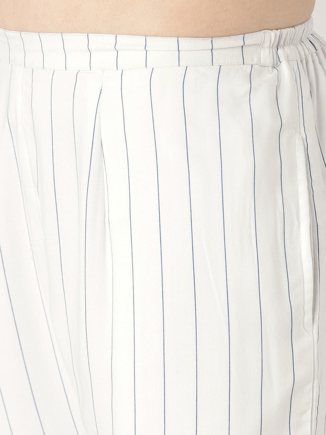 White Striped Rayon Trousers - ShopLibas