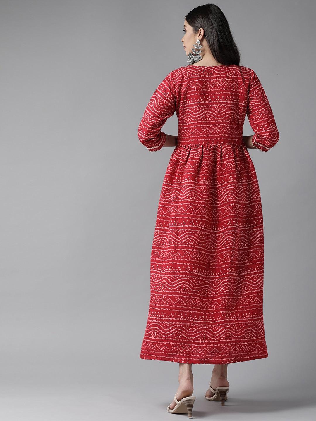 Maroon Printed Silk Blend Maxi Dress - ShopLibas