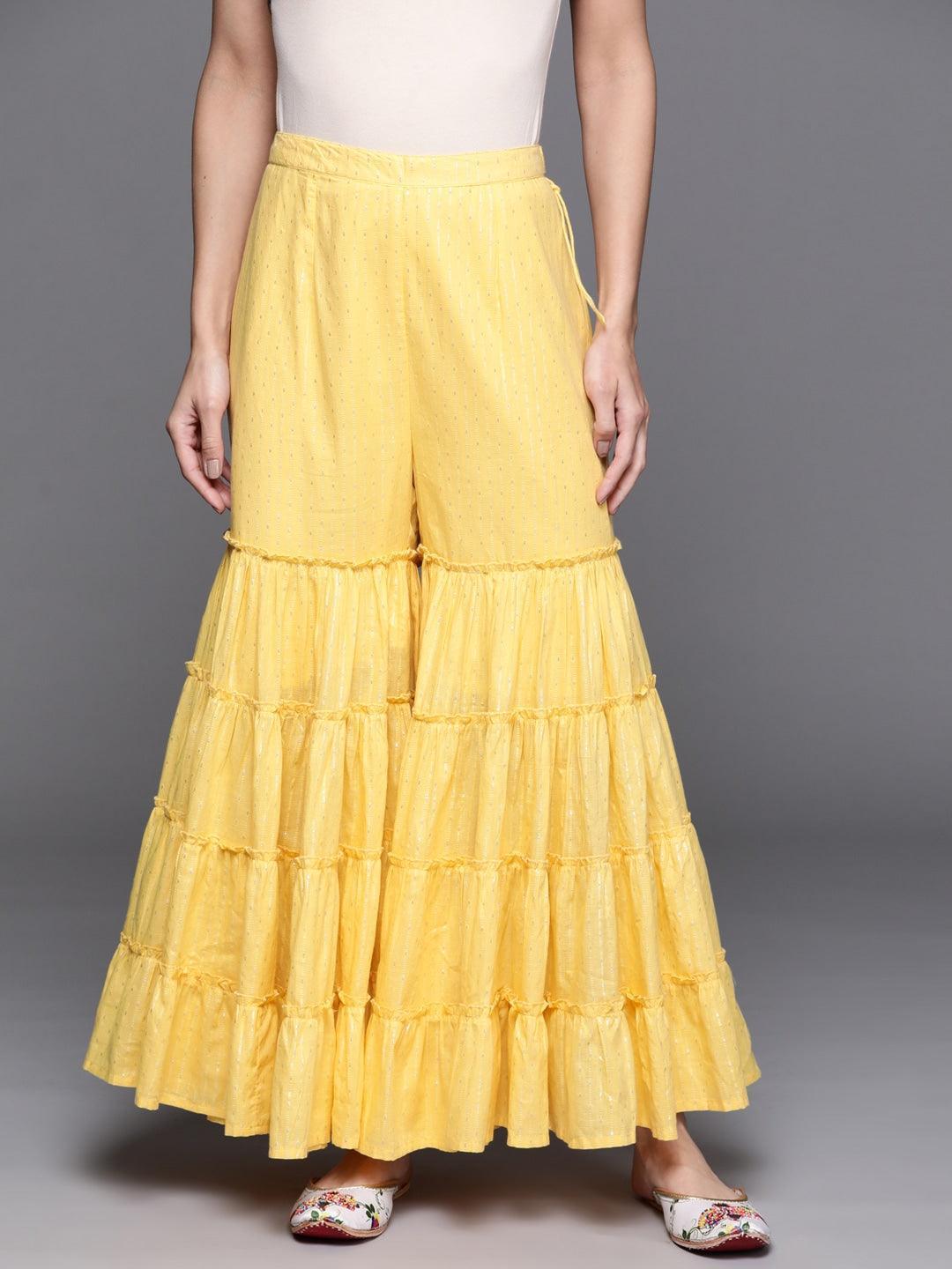 Yellow Self Design Cotton Sharara Pants - ShopLibas