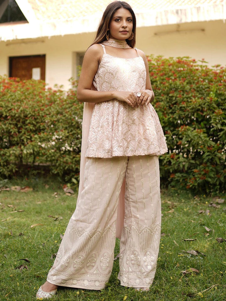 Beige Embroidered Georgette Suit Set