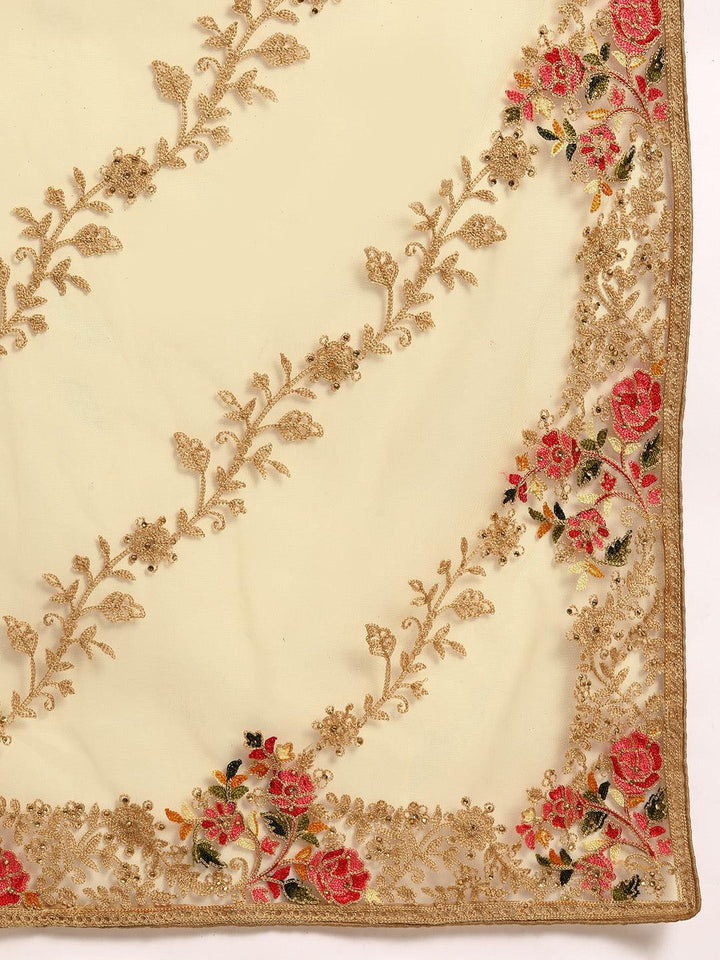 Beige Embroidered Net Saree