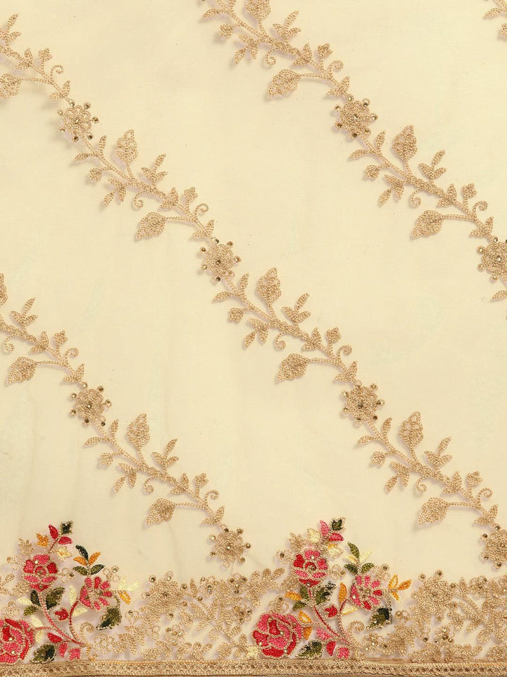Beige Embroidered Net Saree