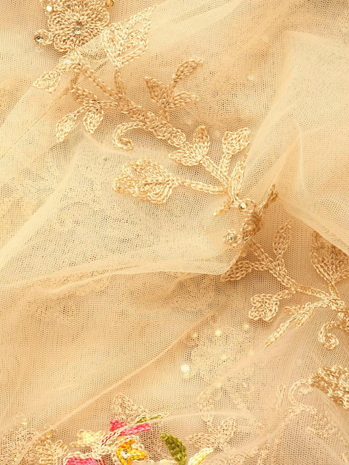 Beige Embroidered Net Saree