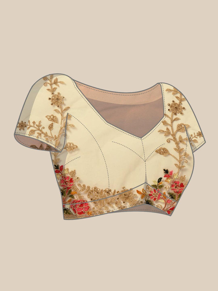 Beige Embroidered Net Saree