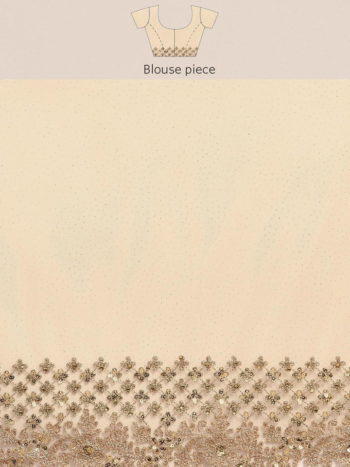 Beige Embroidered Net Saree