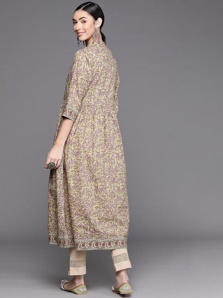 Beige Printed Cotton Kurta