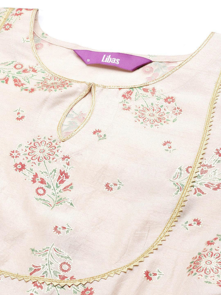 Beige Printed Silk Empire Dress