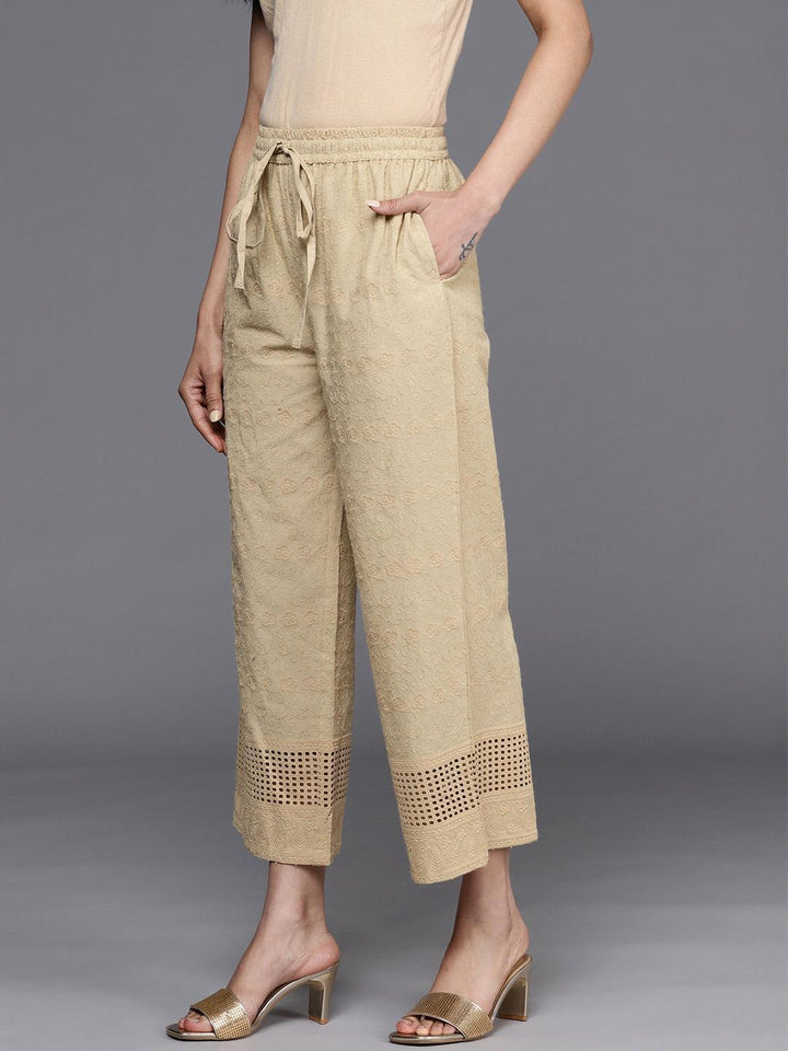 Beige Self Design Cotton Palazzos