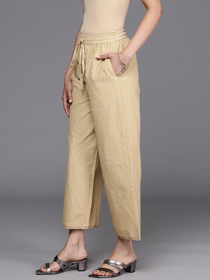 Beige Self Design Cotton Palazzos