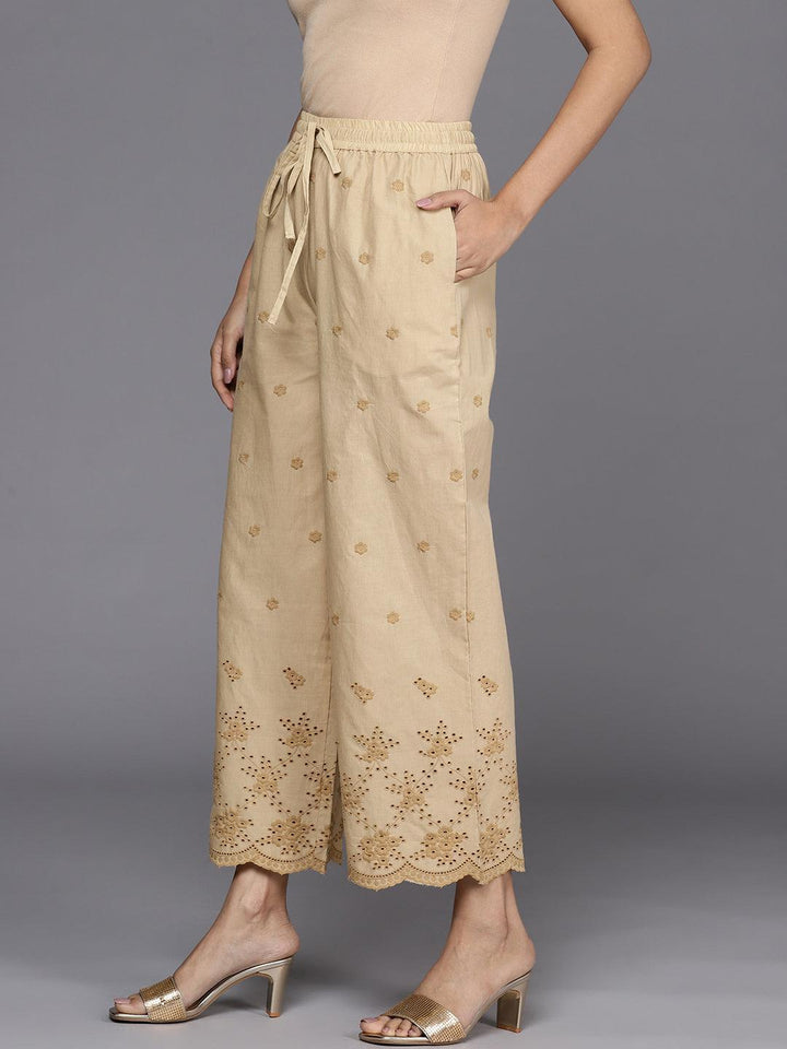 Beige Self Design Cotton Palazzos
