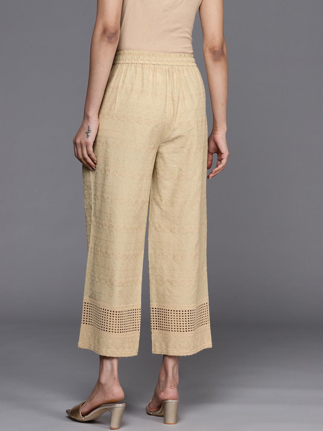 Beige Self Design Cotton Palazzos - ShopLibas