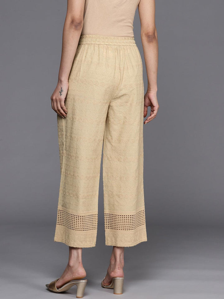 Beige Self Design Cotton Palazzos