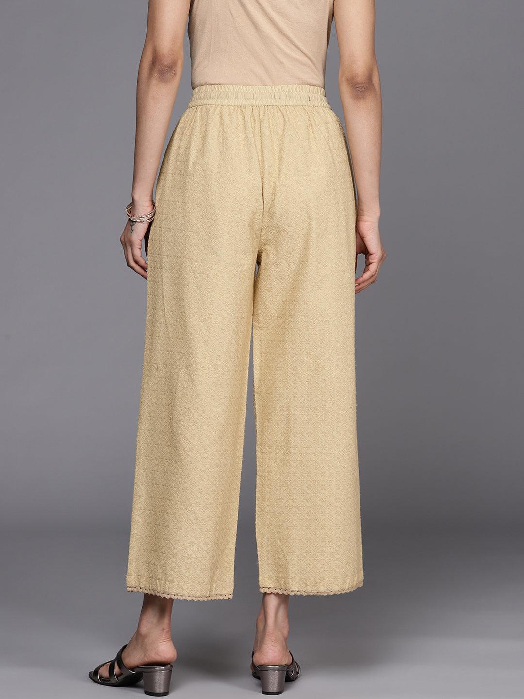 Beige Self Design Cotton Palazzos - ShopLibas
