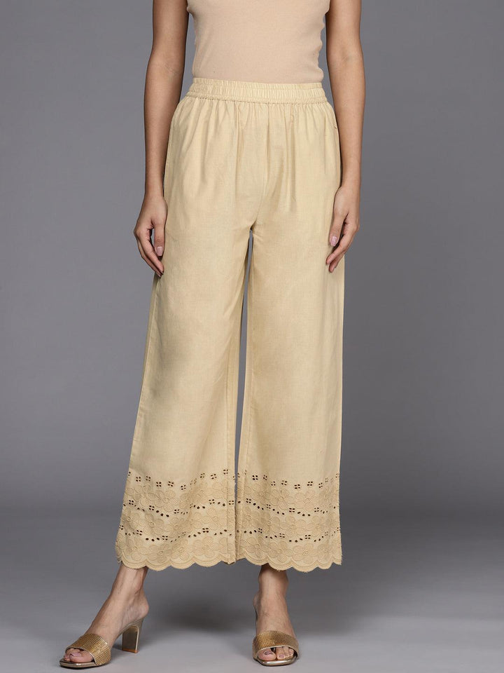 Beige Solid Cotton Palazzos