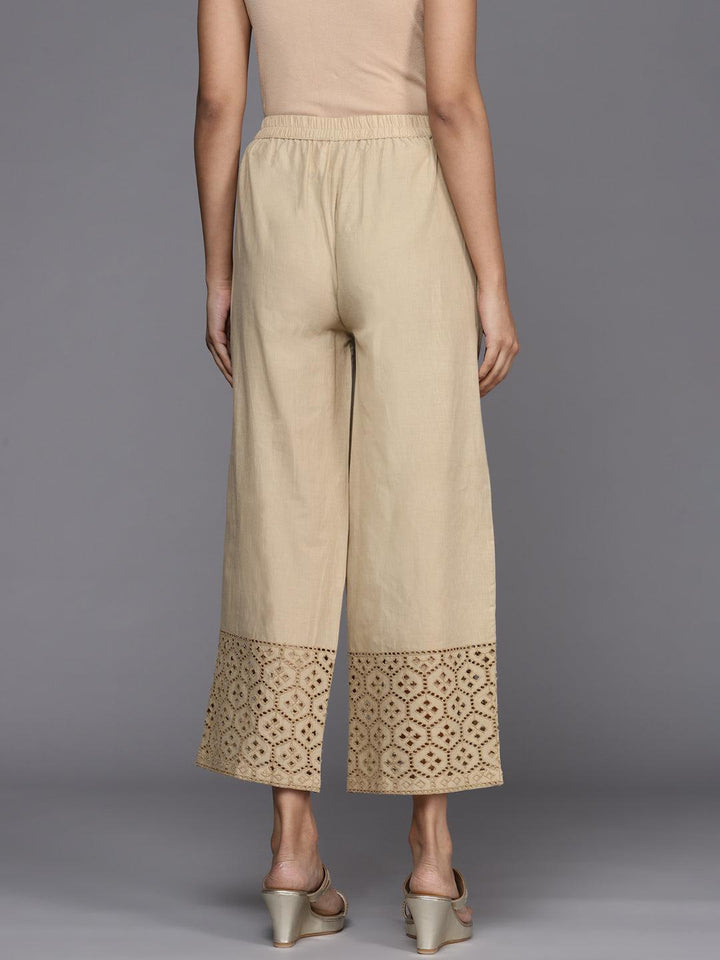 Beige Solid Cotton Palazzos