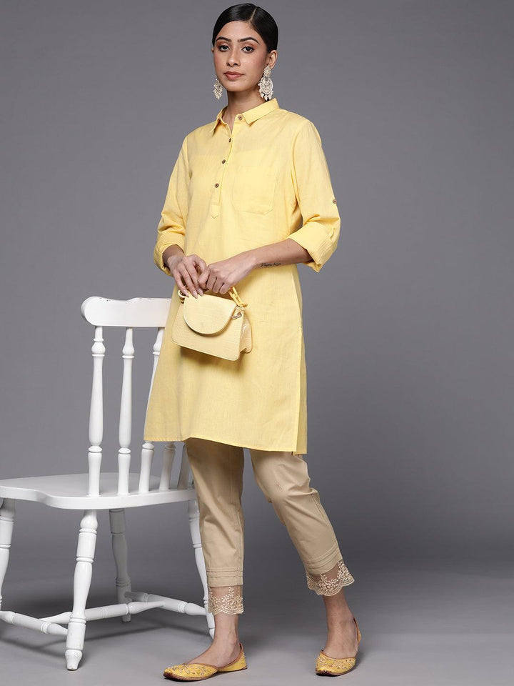 Beige Solid Cotton Trousers