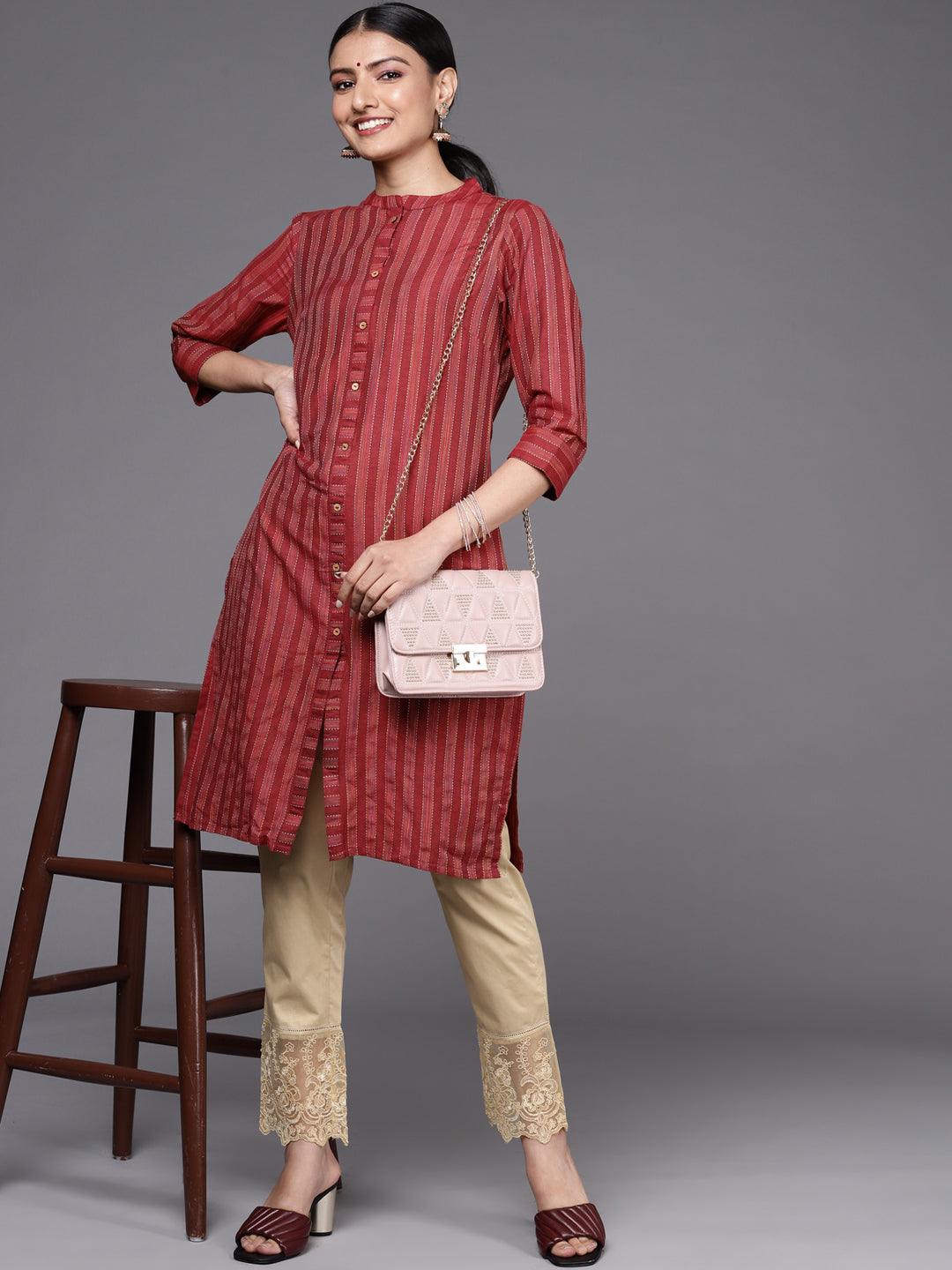 Beige Solid Cotton Trousers - ShopLibas