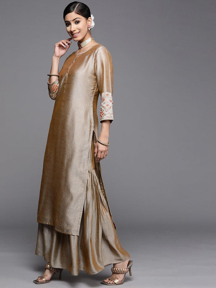 Beige Solid Silk Kurta