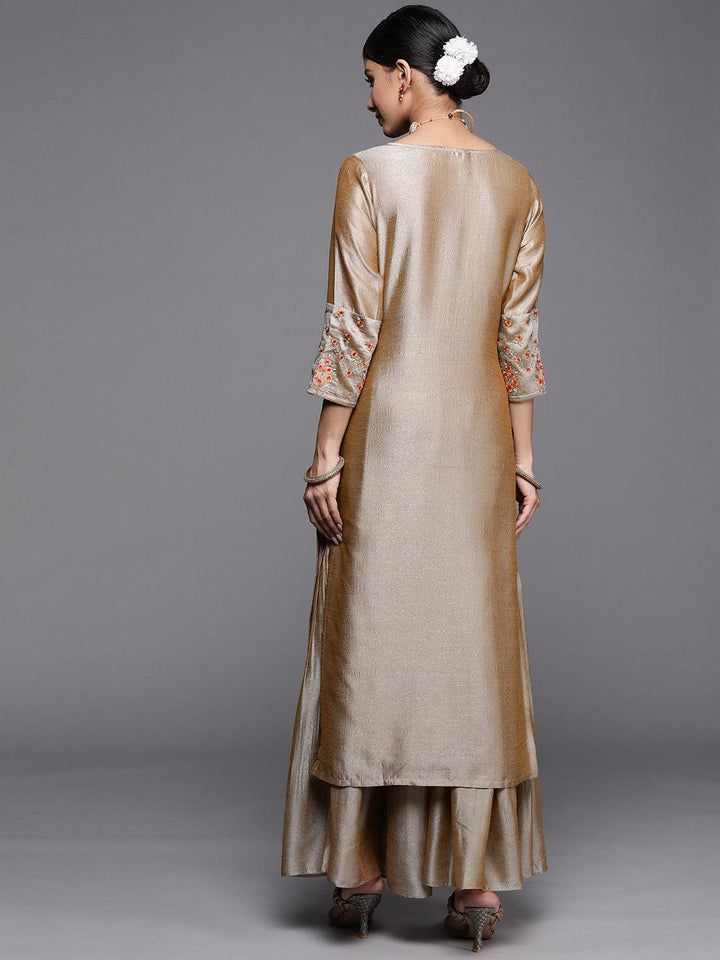 Beige Solid Silk Kurta