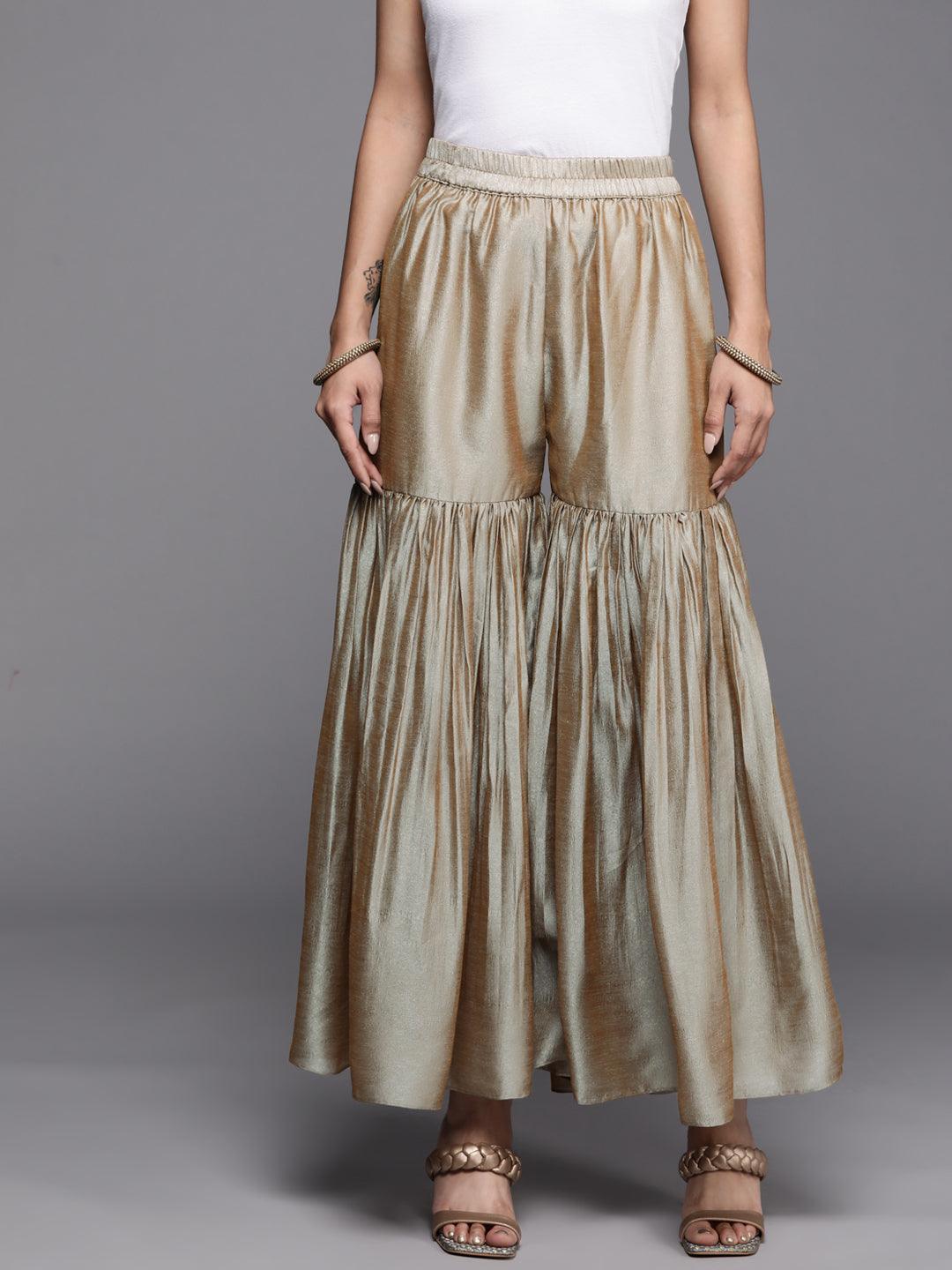 Beige Solid Silk Palazzos - ShopLibas