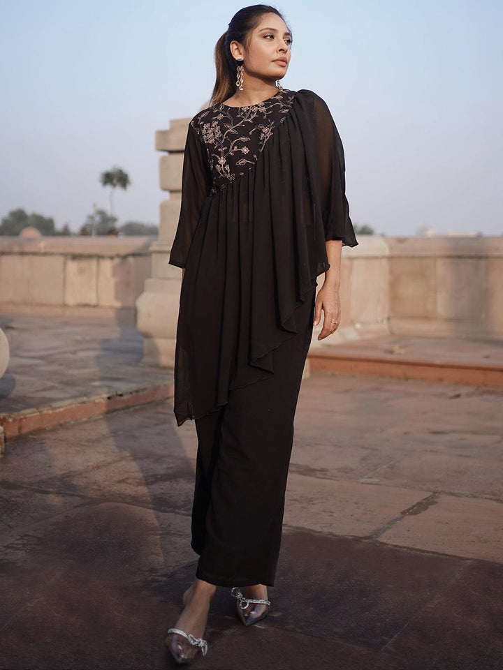 Black Embellished Georgette Co-Ords