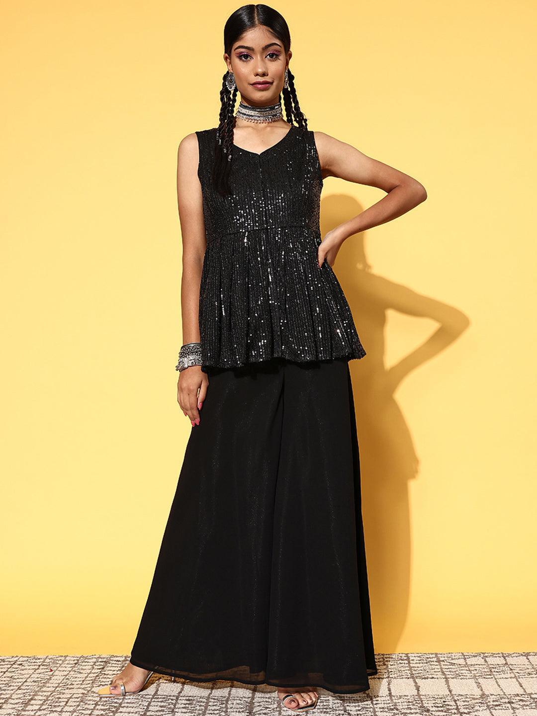 Black Embellished Nylon Co-Ords - ShopLibas