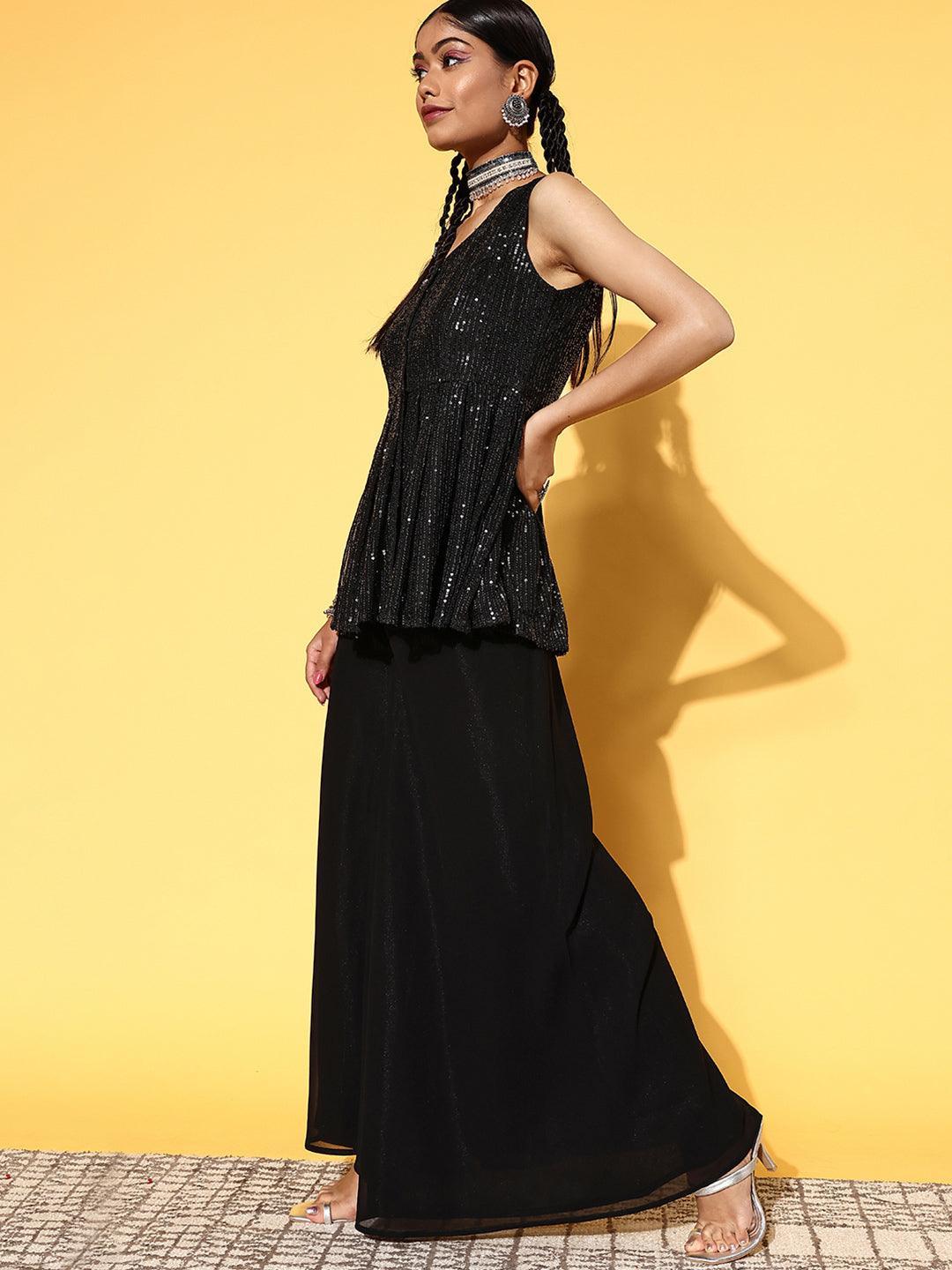 Black Embellished Nylon Co-Ords - ShopLibas