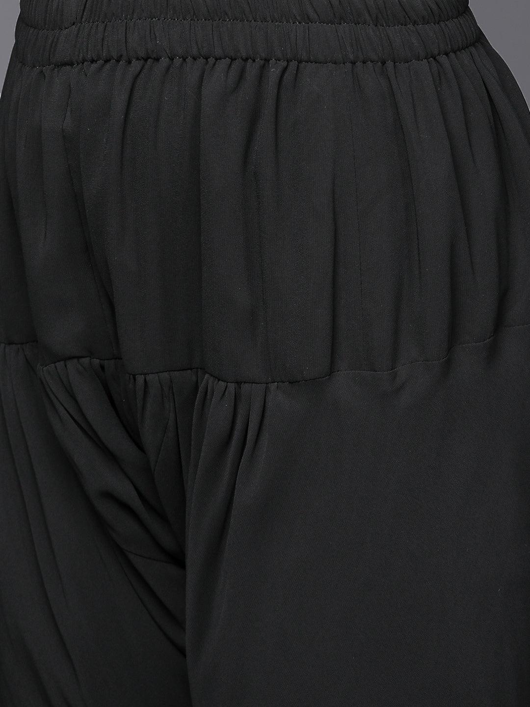 Black Embroidered Georgette Anarkali Suit Set - ShopLibas