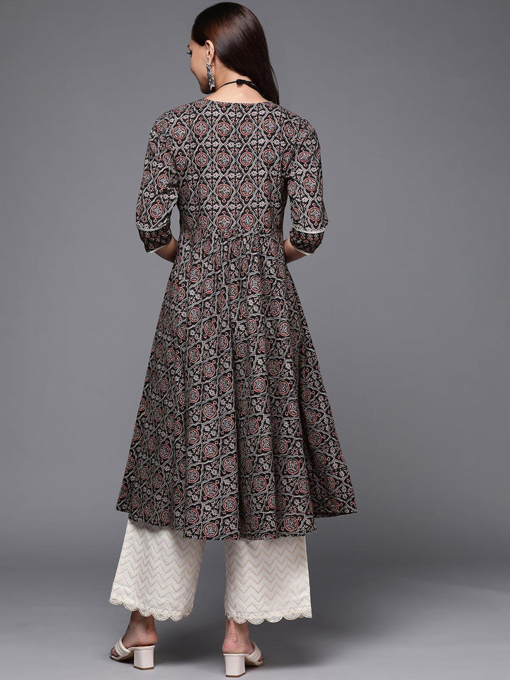 Black Printed Cotton Anarkali Kurta