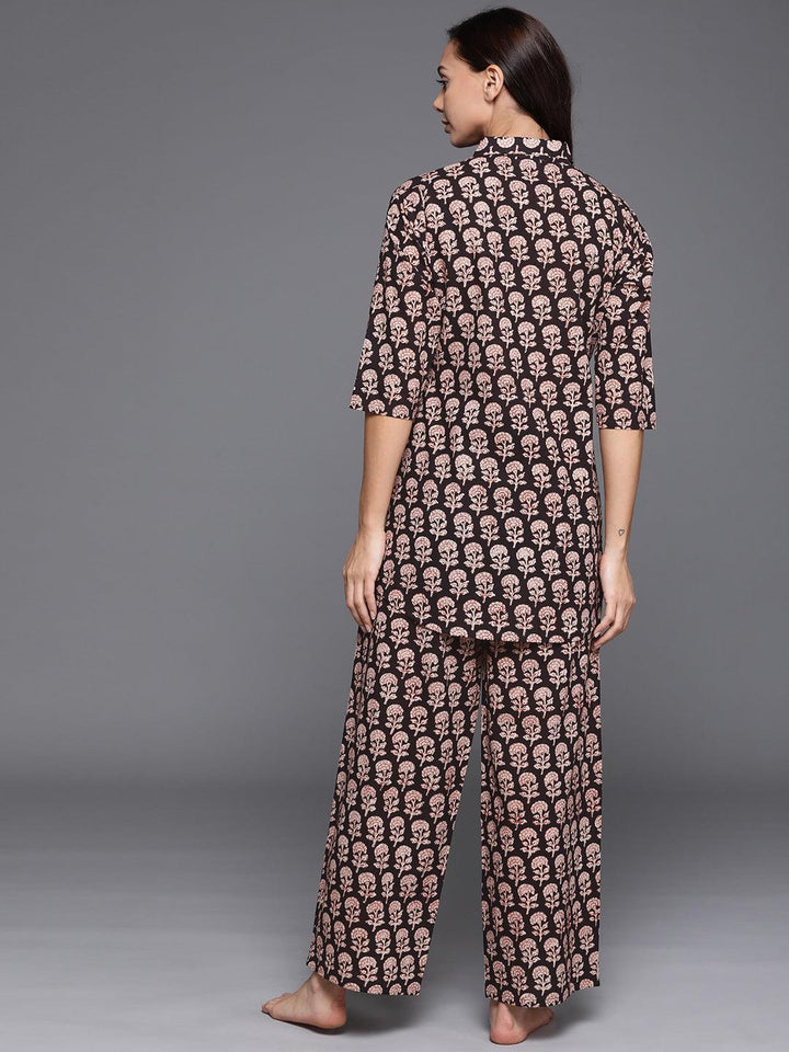 Black Printed Cotton Night Suit