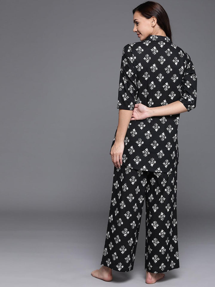 Black Printed Cotton Night Suit
