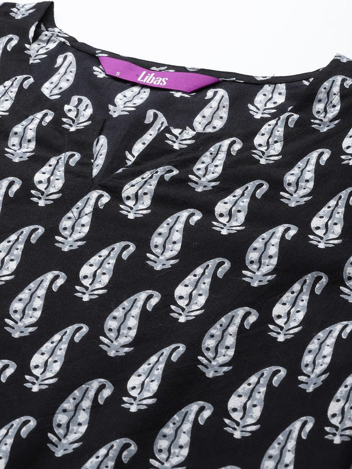 Black Printed Cotton Night Suit