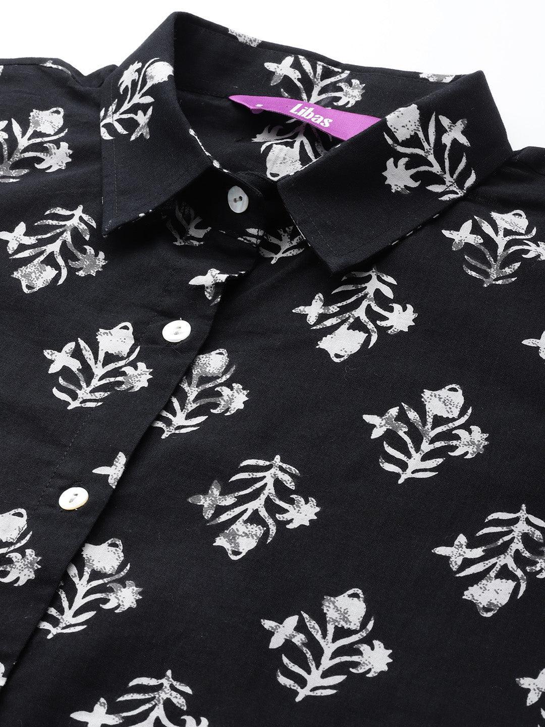 Black Printed Cotton Night Suit - ShopLibas