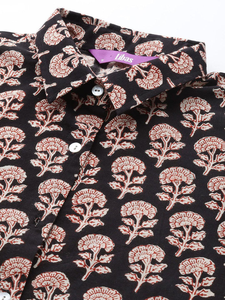 Black Printed Cotton Night Suit