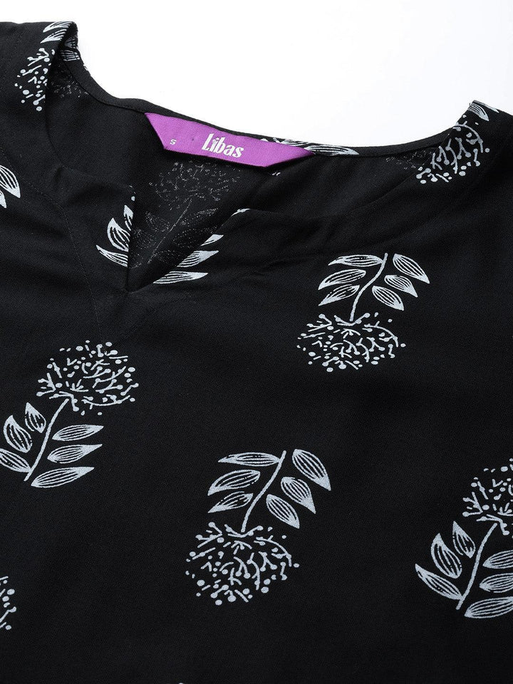 Black Printed Cotton Night Suit