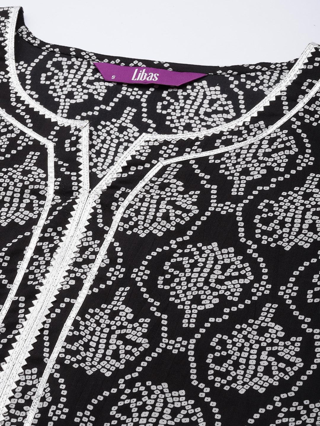 Black Printed Cotton Straight Kurta - ShopLibas