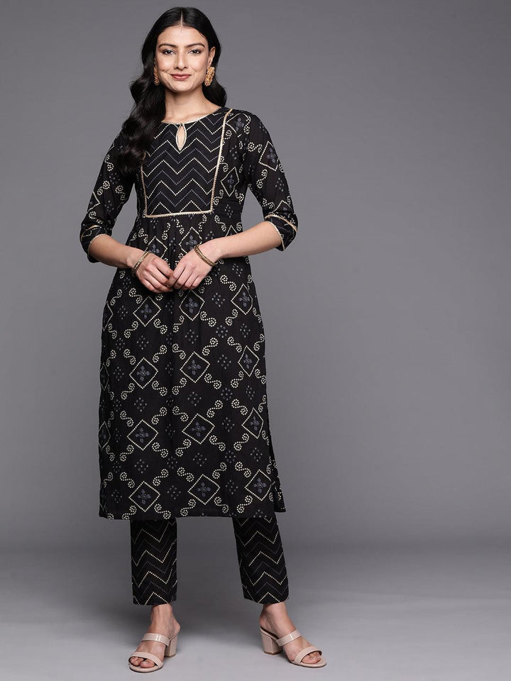 Black Printed Cotton Straight Kurta Set With Trousers