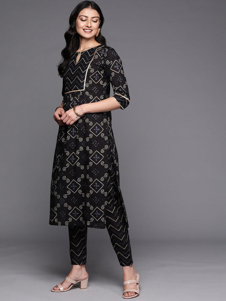 Black Printed Cotton Straight Kurta Set With Trousers