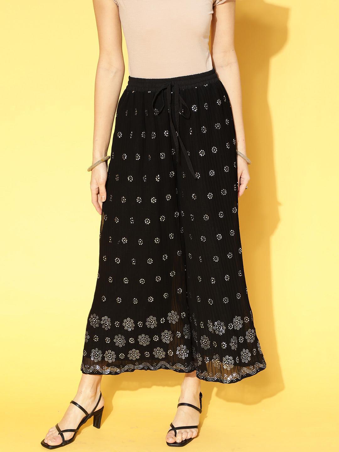 Black Printed Georgette Palazzos - ShopLibas