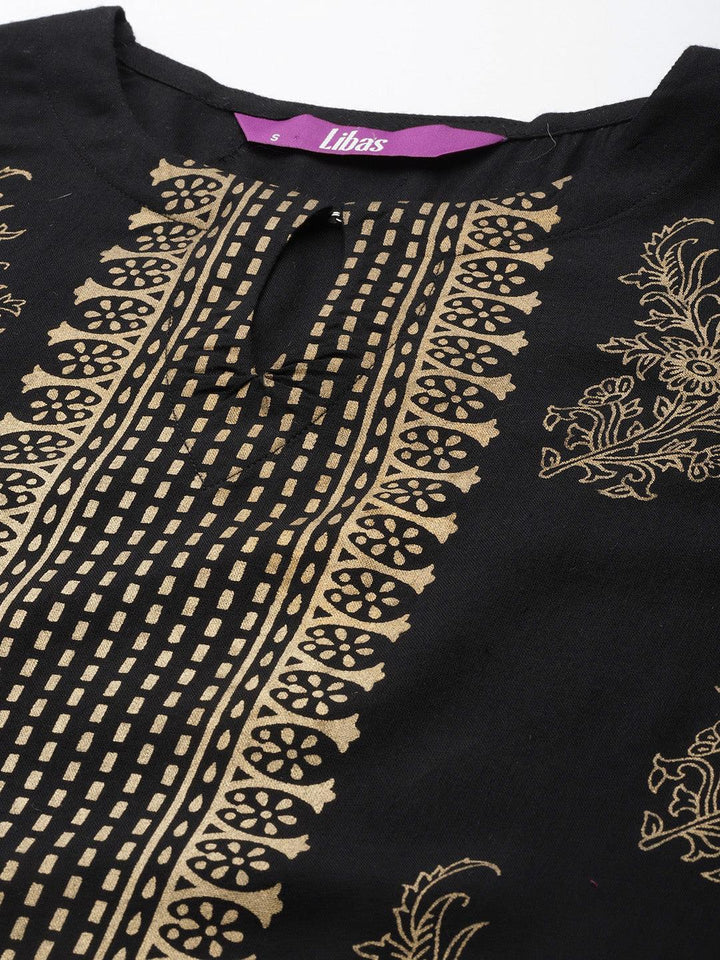 Black Printed Rayon Kurta